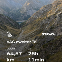 Strava-Auswertung Via Alta Crio zweiter Teil: 64,57 km, 25 h 11 min, 5715 Höhenmeter