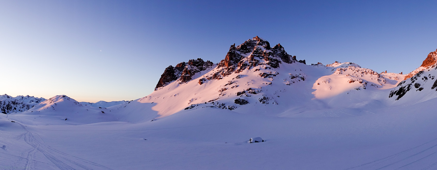 Verschneite Gipfel im Alpenglühen, Jahresrückblick 2017