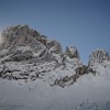 Verschneite Felsgipfel im Gegenlicht, Alpstein