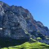 Felswand mit eingezeichneter Kletterroute, Alpstein