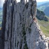 Senkrechter Kalkturm mit Kletterer, Alpstein