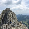 Felsturm mit Kletterer am Grat, Alpstein