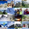 Fotocollage der Outdoor Crew mit Ski-, Kletter- und Gipfelbildern