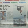 Zeitungsseite mit Snowboardsprung über einem See