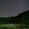 Nacht der Perseiden: Milchstrasse über einer Wiese mit Wollgras