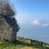Alte Steinhütte mit Bank unter einem Baum, Via Alta della Verzasca