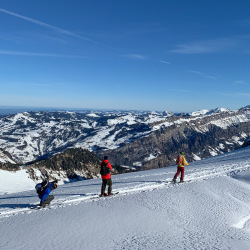 Skitourengruppe auf einem Schneerücken, Winter 2020