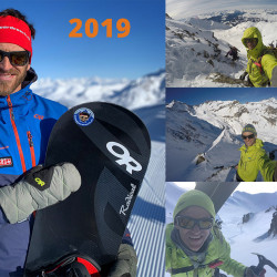Collage 2019 mit Snowboarder und Outdoor-Research-Board